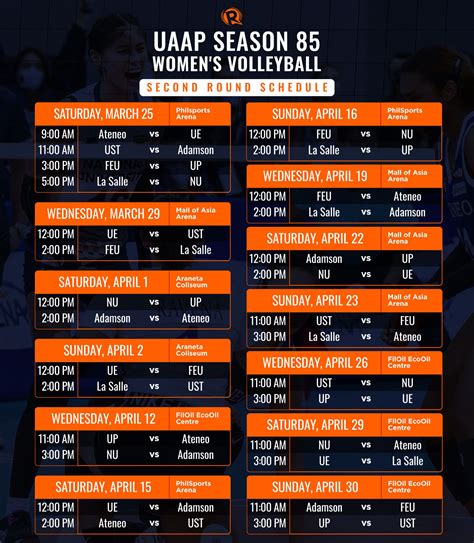 uaap women's volleyball schedule round 2